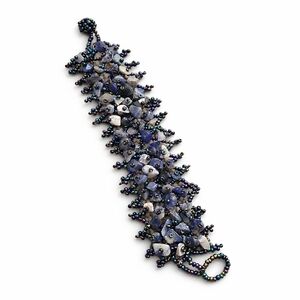 Handmade Sodalite Chip Bead Woven Cuff Bracelet Blue Stone Statement Boho Artisa